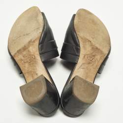 Pre Owned Tod's Double T Size 41 Black Leather Block Heel Slide Sandals