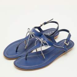 Pre Owned صنادل إصبع جلد أزرق تودز مقاس 39.5