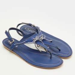 Pre Owned صنادل إصبع جلد أزرق تودز مقاس 39.5