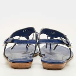 Pre Owned صنادل إصبع جلد أزرق تودز مقاس 39.5