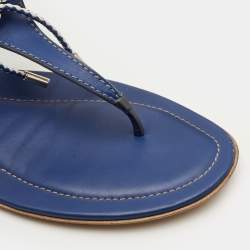 Pre Owned صنادل إصبع جلد أزرق تودز مقاس 39.5