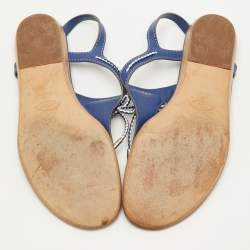 Pre Owned صنادل إصبع جلد أزرق تودز مقاس 39.5