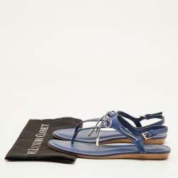 Pre Owned صنادل إصبع جلد أزرق تودز مقاس 39.5