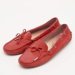 Pre Owned Tod's Gommino Size 40 Red Leather Slip On Loafers