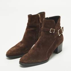 Pre Owned Tod's Size 38.5 Brown Suede Buckled Ankle Length Boots