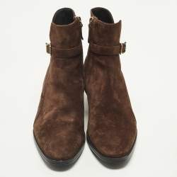 Pre Owned Tod's Size 38.5 Brown Suede Buckled Ankle Length Boots