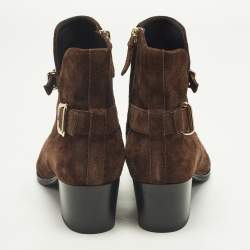 Pre Owned Tod's Size 38.5 Brown Suede Buckled Ankle Length Boots