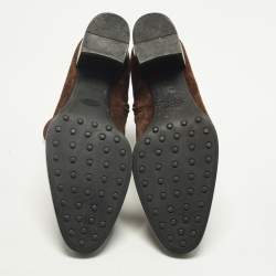 Pre Owned Tod's Size 38.5 Brown Suede Buckled Ankle Length Boots