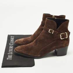 Pre Owned Tod's Size 38.5 Brown Suede Buckled Ankle Length Boots