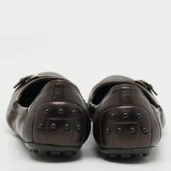 مملوكة مسبقًا حذاء باليه فلات تودز شرشيب سويدي بني وأسود جلد وبرنيق مقاس 37