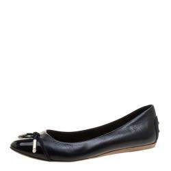 Pre Owned Tod's Navy Blue Leather Cap Toe Ballet Flats Size 36