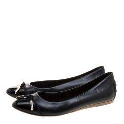 Pre Owned Tod's Navy Blue Leather Cap Toe Ballet Flats Size 36