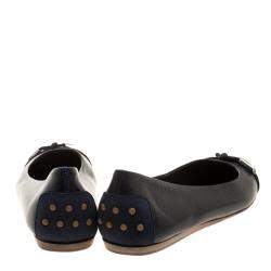 Pre Owned Tod's Navy Blue Leather Cap Toe Ballet Flats Size 36