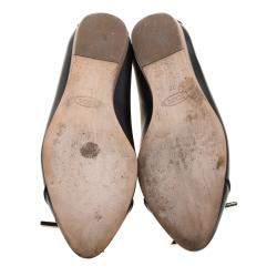 Pre Owned Tod's Navy Blue Leather Cap Toe Ballet Flats Size 36