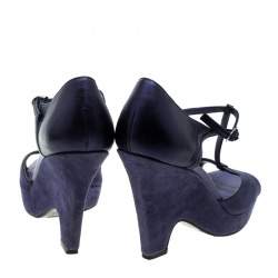 مملوكة مسبقًا Tod's Blue Suede T-Strap Platform Wedge Sandals Size 38
