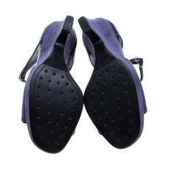 مملوكة مسبقًا Tod's Blue Suede T-Strap Platform Wedge Sandals Size 38
