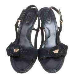 Pre Owned Tod's Dark Green Suede Slingback Sandals Size 40