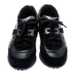 Pre Owned Tod's By T Project Black Suede And Metallic Leather Lace Up Sneakers Size 38