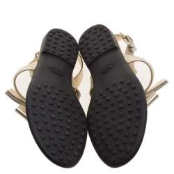 مملوكة مسبقًا Tod's Metallic Gold Leather Bow Detail Flat Thong Sandals Size 37.5