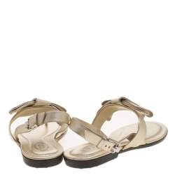 مملوكة مسبقًا Tod's Metallic Gold Leather Bow Detail Flat Thong Sandals Size 37.5