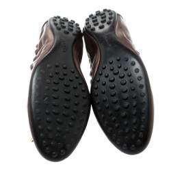 Pre Owned Tod's Metallic Bronze Leather Bow Scrunch Ballet Flats 37