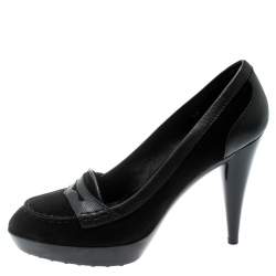 Pre Owned حذاء كعب عالي لوفرز تودز نعل سميك بني جلد وسويدي أسود مقاس 38