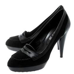 Pre Owned حذاء كعب عالي لوفرز تودز نعل سميك بني جلد وسويدي أسود مقاس 38