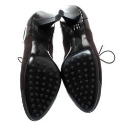 Tod's Brown Suede And Leather Lace Up Platform Booties Size 37.5