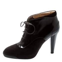 Tod's Brown Suede And Leather Lace Up Platform Booties Size 37.5