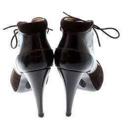 Tod's Brown Suede And Leather Lace Up Platform Booties Size 37.5