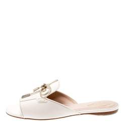 Pre Owned Tod's Limited Edition Light Pink Leather Crystal Embellished Bow Peep Toe Flat Slides Size 37