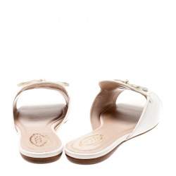 Pre Owned Tod's Limited Edition Light Pink Leather Crystal Embellished Bow Peep Toe Flat Slides Size 37