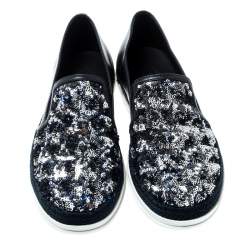 Pre Owned Tod's Blue Leather Sequin Embellished Espadrille Slip On Sneakers Size 37