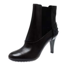 Pre Owned Tod's Dark Brown Leather Ankle Boots Size 37.5