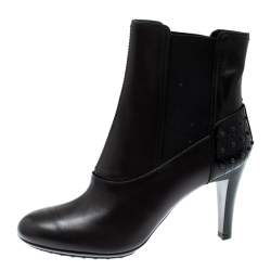 Pre Owned Tod's Dark Brown Leather Ankle Boots Size 37.5