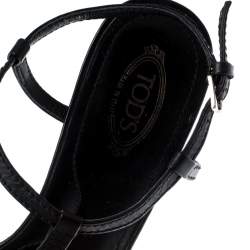 Tod's Black Leather T-Strap Sandals Size 38
