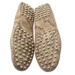 Tod's Beige Python Leather Bow Loafers Size 35.5