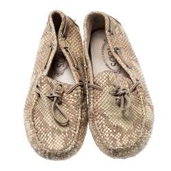 Tod's Beige Python Leather Bow Loafers Size 35.5