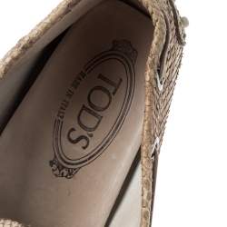 Tod's Beige Python Leather Bow Loafers Size 35.5