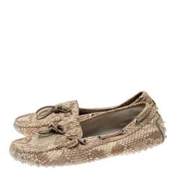 Tod's Beige Python Leather Bow Loafers Size 35.5