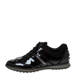 Pre Owned Tod's Black Patent Leather Lace Up Sneakers Size 38.5