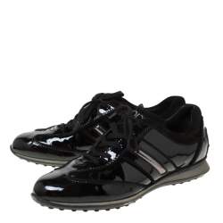 Pre Owned Tod's Black Patent Leather Lace Up Sneakers Size 38.5