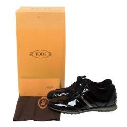 Pre Owned Tod's Black Patent Leather Lace Up Sneakers Size 38.5