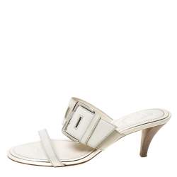 Tod's White Leather Buckle Accented Sandals Size 36