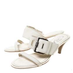 Tod's White Leather Buckle Accented Sandals Size 36