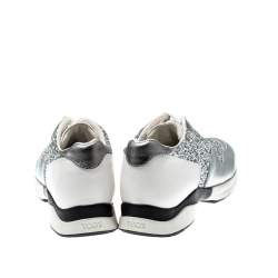 Tod's Metallic Silver Glitter And Leather Sportivo Lace Up Sneakers Size 36