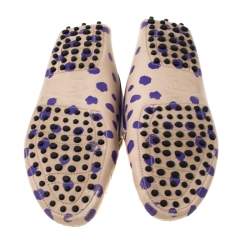 Pre Owned Tod's Purple/Beige Polka Dot Leather Bow Loafers Size 39
