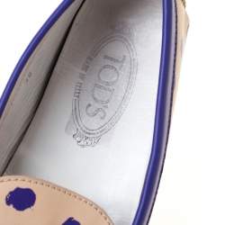Pre Owned Tod's Purple/Beige Polka Dot Leather Bow Loafers Size 39