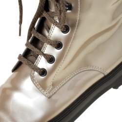 Pre Owned Tod's Metallic Beige Patent Leather Lace Up Boots Size 39.5