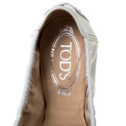 Pre Owned Tod's Light Grey Leather Buckle Detail Scrunch Ballet Flats Size 40.5